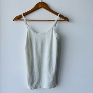 Lebody Camisole Tank Top Ivory Lace Trim Nylon Stretch Ribbed Womens Medium Y2K